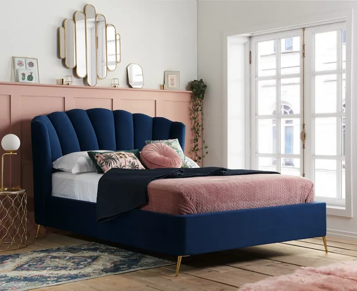 Como Blue Upholstered Ottoman Bed Frame